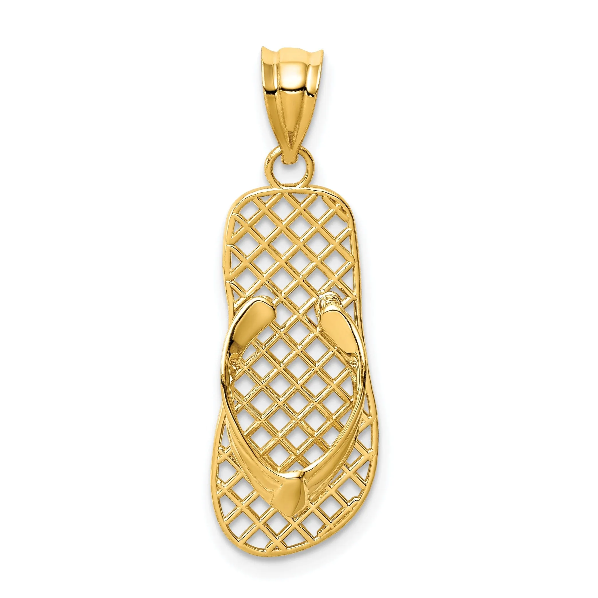 14k Yellow Gold Polished Finish Solid Open Back Mesh Design Single Flip flop Sandle Charm Pendant