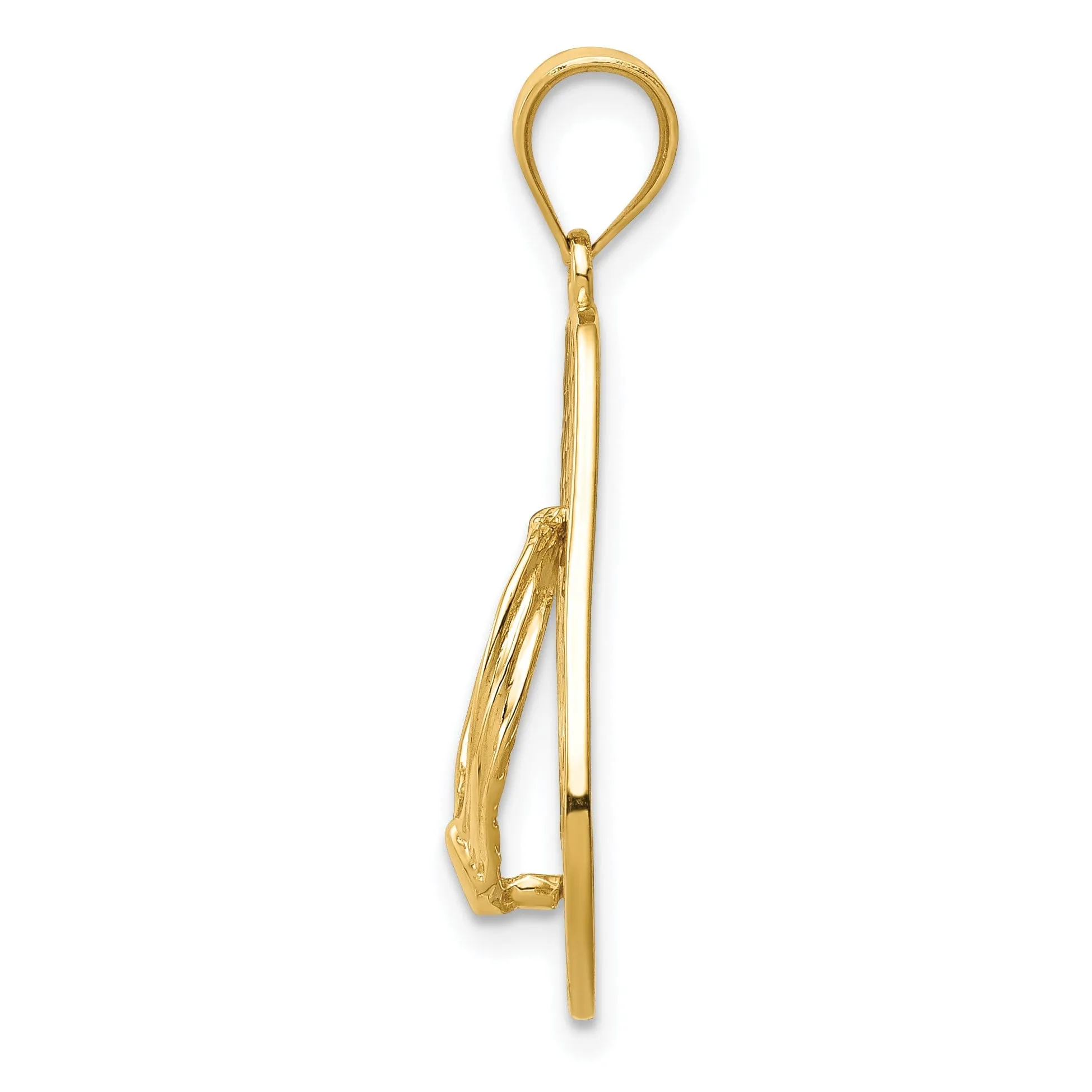 14k Yellow Gold Polished Finish Solid Open Back Mesh Design Single Flip flop Sandle Charm Pendant