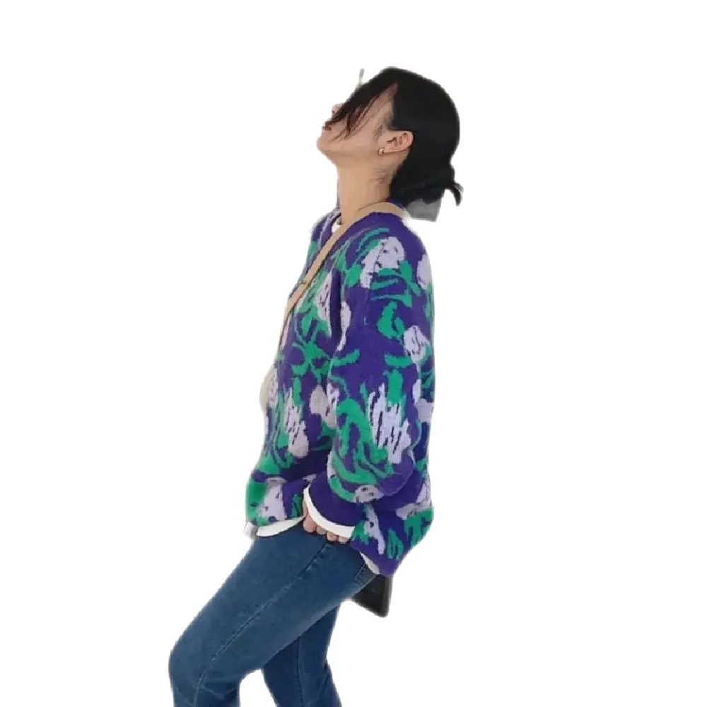 Floral Long Sleeve Oversize Sweater