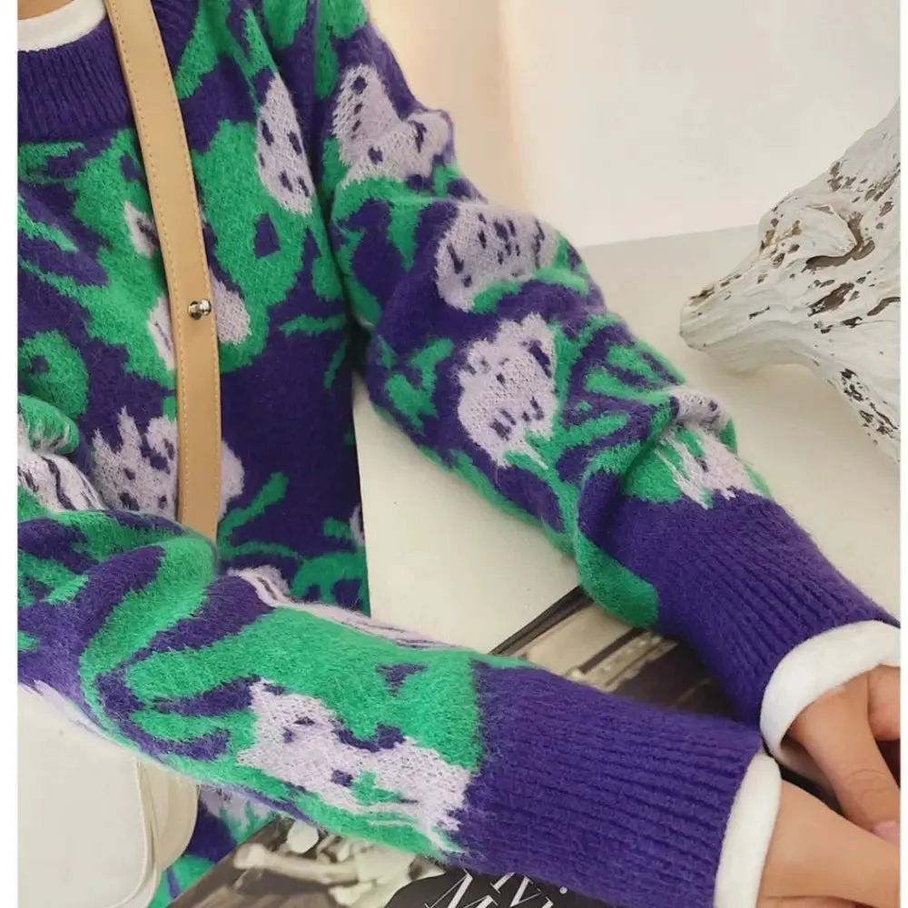 Floral Long Sleeve Oversize Sweater